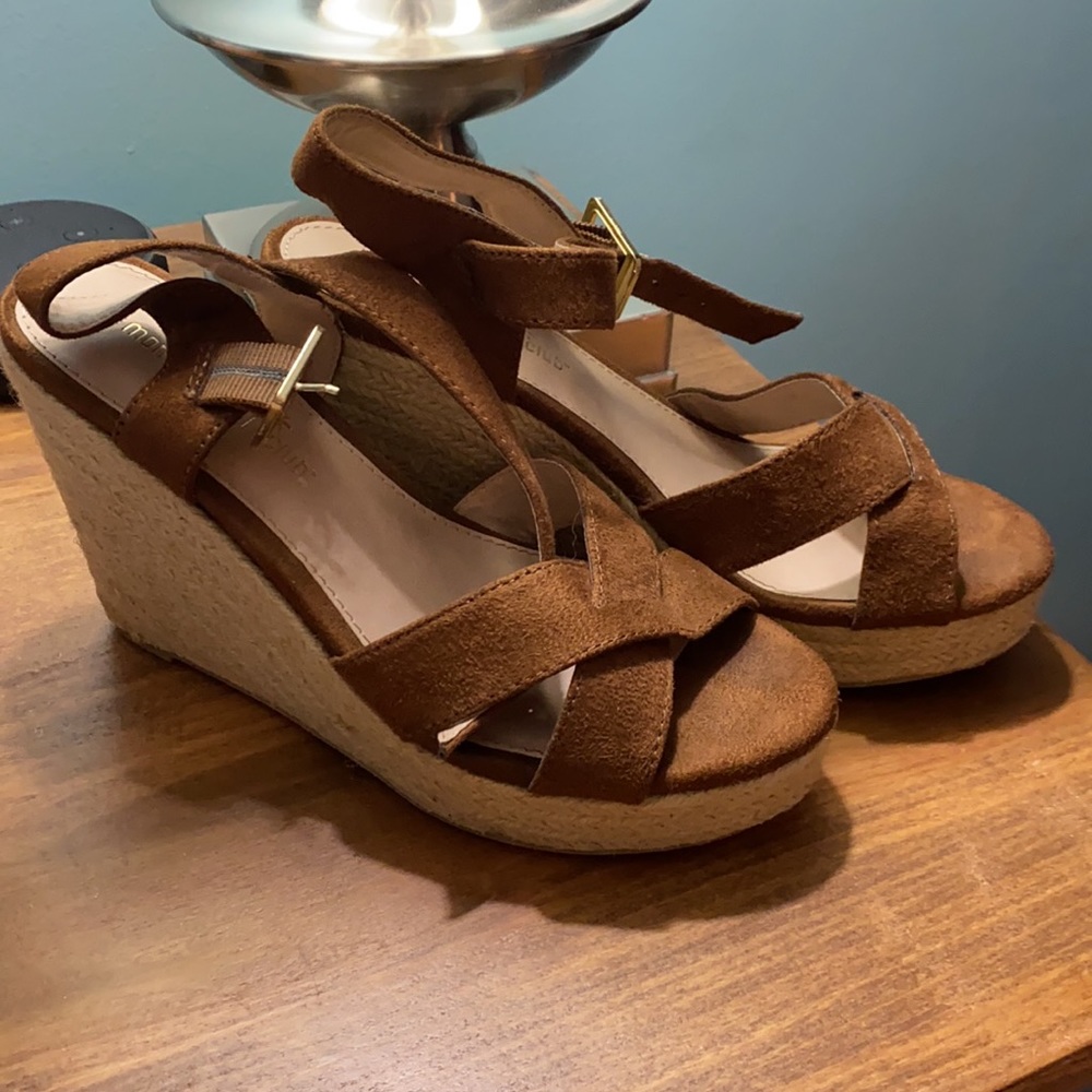 brown faux suede wedges